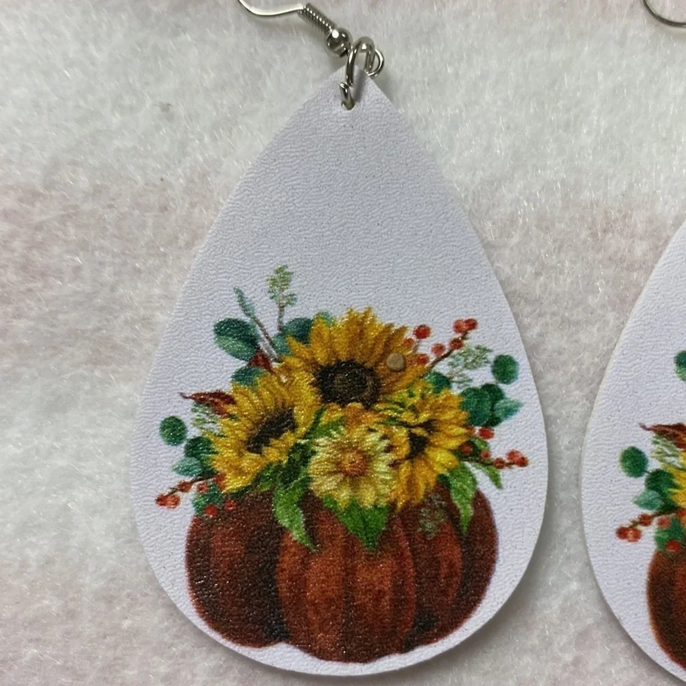 Faux Leather Teardrop Sunflower Earrings Printed both sides (CO)